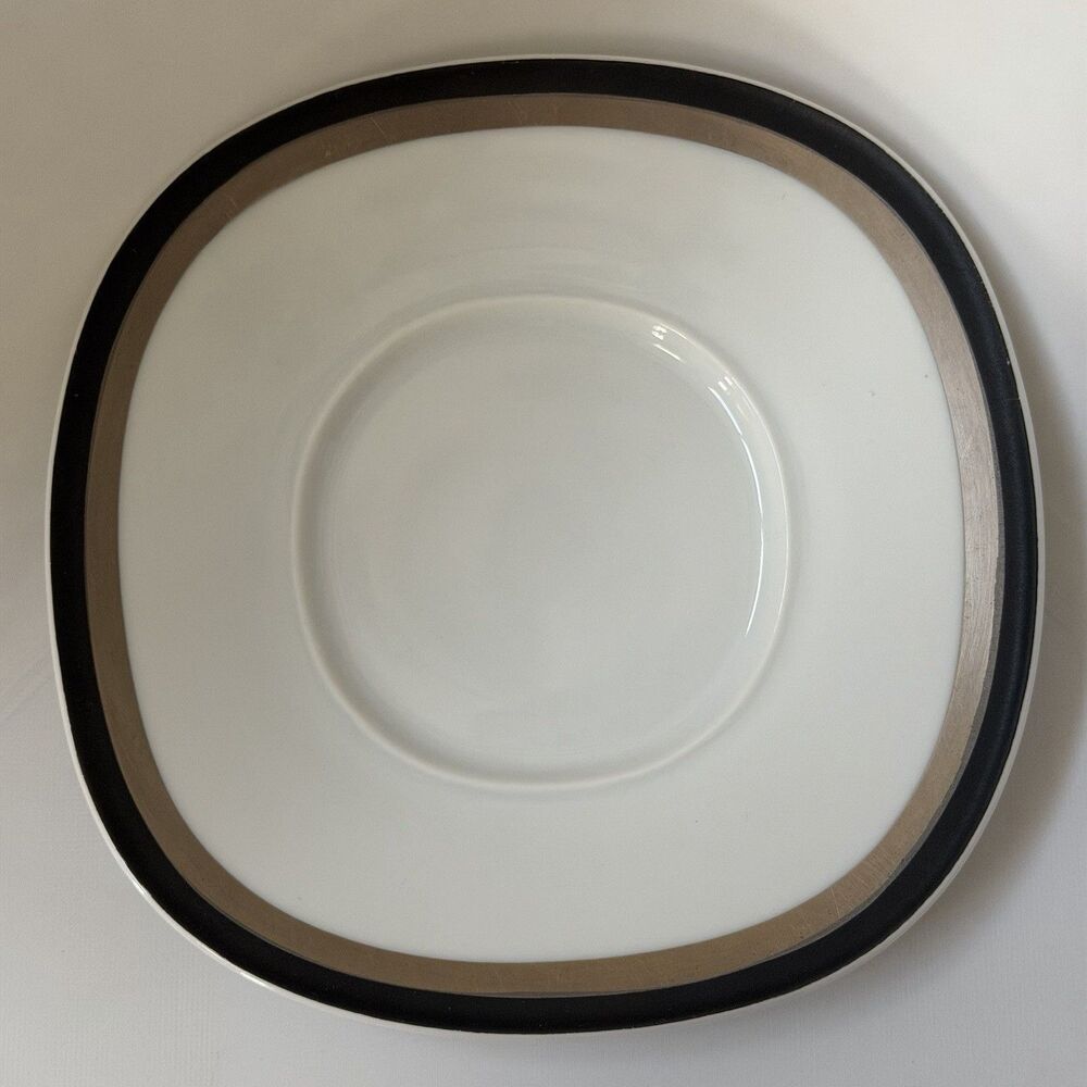 Sango Quadrille Black Satin 5 3/4” Saucer 7017 Japan Champagne Gold Trim